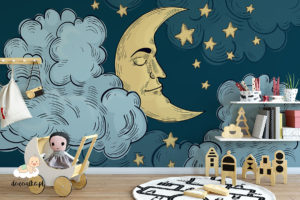 śpiący księżyc na tle nocnego nieba - fototapeta dla dzieci