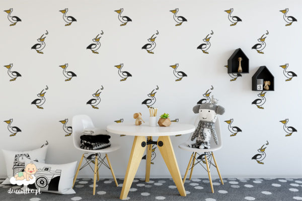 pelikany rozmieszczone na jasnym tle – fototapeta dla dzieci