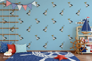 pelikany rozmieszczone na błękitnym tle – fototapeta dla dzieci
