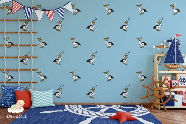 pelikany rozmieszczone na błękitnym tle – fototapeta dla dzieci