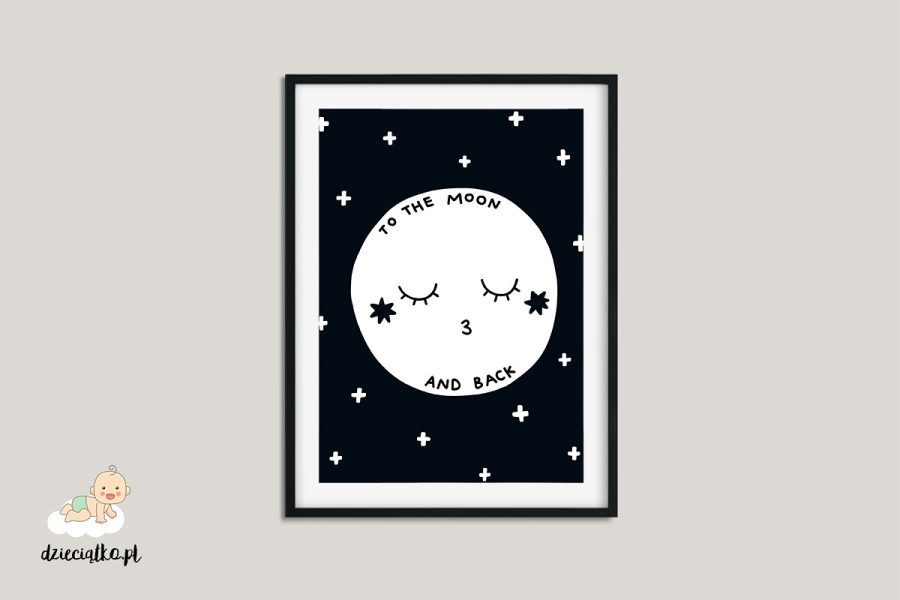 śpiący księżyc na tle gwieździstego nieba – plakat dla dzieci