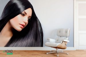 kobieta o długich prostych czarnych włosach - fototapeta do salonu fryzjerskiego, kosmetycznego