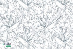 wzór rysowane kwiaty na białym tle - fototapety
