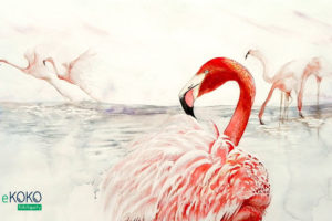 flamingi na jasnym tle - fototapeta