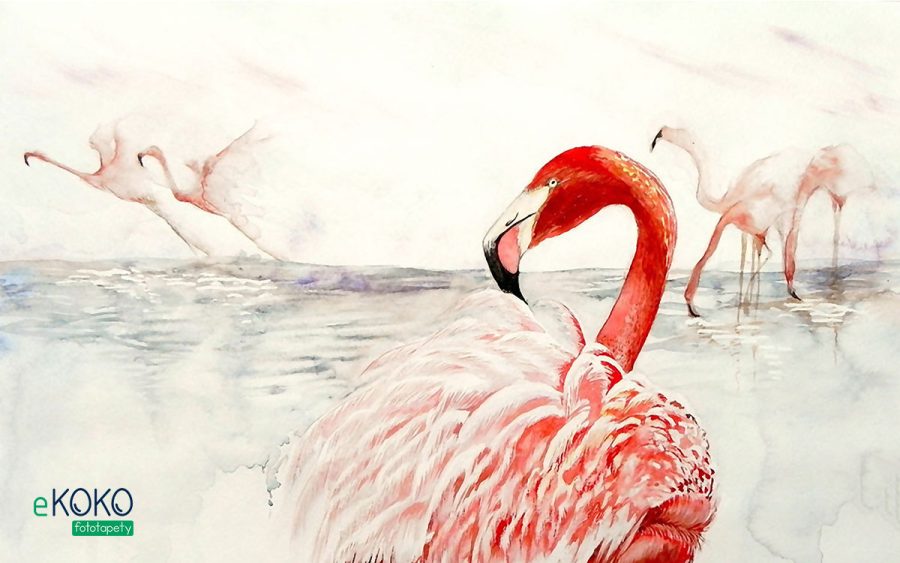 flamingi na jasnym tle - fototapeta