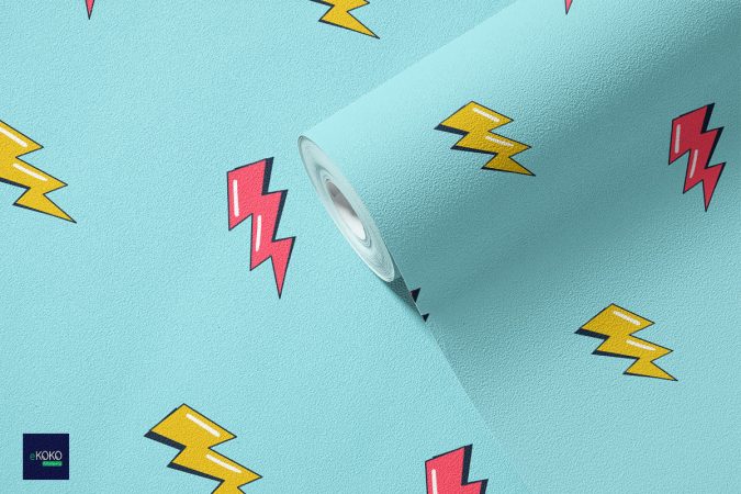 pattern kolorowe błyskawice na niebieskim tle - tapeta dla młodzieży