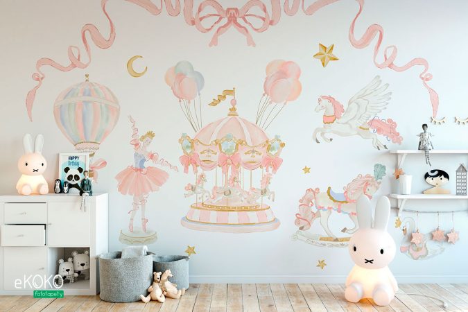 Kolekcja akwareli: łabędzie, jednorożce, konie, księżniczka baletnica - fototapeta dla dzieci