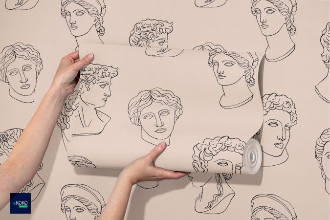 pattern rysunek popiersi z mitologii greckiej na beżowym tle - tapeta do każdego wnętrza