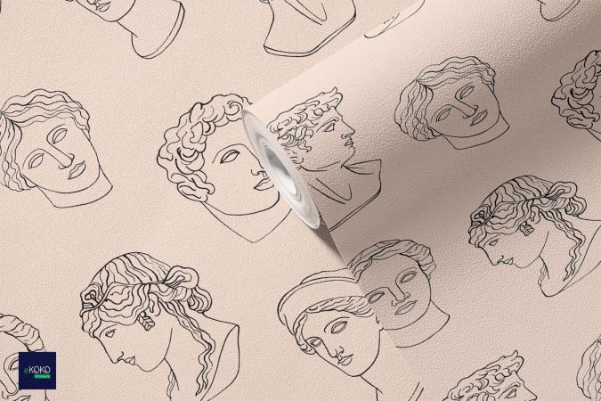 pattern rysunek popiersi z mitologii greckiej na beżowym tle - tapeta do każdego wnętrza