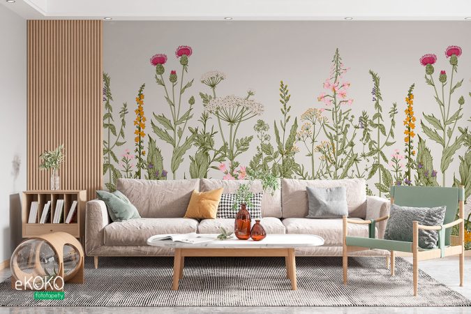 Fototapeta “Colorful Herbs” Kolorowe zioła, tapeta do pokoju dziecięcego lub innego wnętrza