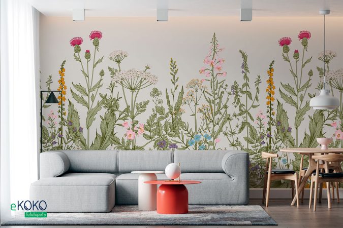 Fototapeta “Colorful Herbs” Kolorowe zioła, tapeta do pokoju dziecięcego lub innego wnętrza